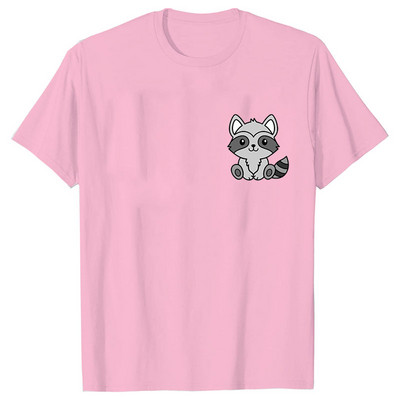 Naiste Pocket Raccoon Print T-särk lühikeste varrukatega T-särk Basic Clothing Suvine Top Graphic Riided Sweet Fashion Tee rõivad