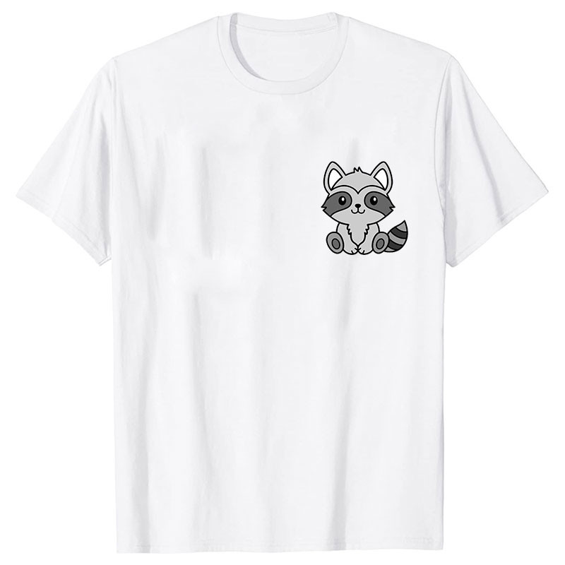 Naiste Pocket Raccoon Print T-särk lühikeste varrukatega T-särk Basic Clothing Suvine Top Graphic Riided Sweet Fashion Tee rõivad