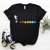 Astronaut Spaceman Planets Cămașă spațială amuzantă Tricou pentru femei Topuri casual Sistemul solar Tricou cu mânecă scurtă pentru femei