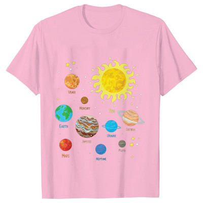 Astronaut Spaceman Planets Cămașă spațială amuzantă Tricou pentru femei Topuri casual Sistemul solar Tricou cu mânecă scurtă pentru femei