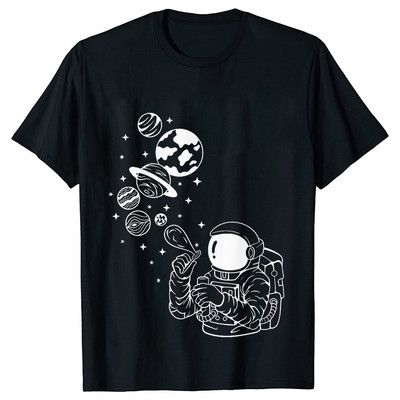 Astronaut Spaceman Planets Cămașă spațială amuzantă Tricou pentru femei Topuri casual Sistemul solar Tricou cu mânecă scurtă pentru femei
