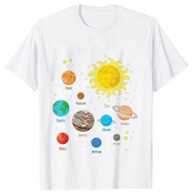 Astronaut Spaceman Planets Cămașă spațială amuzantă Tricou pentru femei Topuri casual Sistemul solar Tricou cu mânecă scurtă pentru femei