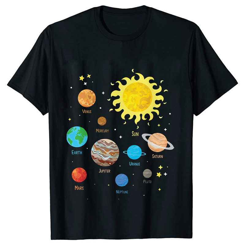 Astronaut Spaceman Planets Cămașă spațială amuzantă Tricou pentru femei Topuri casual Sistemul solar Tricou cu mânecă scurtă pentru femei