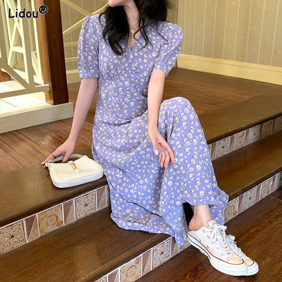 Ženska odjeća s cvjetnim printom 2023., kratkih rukava, jednostavnost, elegantna, tanka, ljetna, opuštena, ležerna, ležerna, slatka, udobna, s V-izrezom