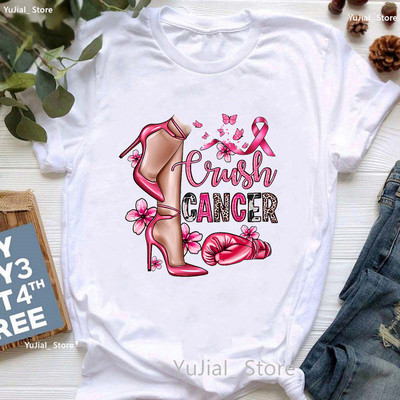 Tricou cu imprimeu pentru conștientizarea cancerului de sân pentru femei, pantofi înalți roz, tricou pentru femei, tricou cu mânecă scurtă de vară, dropshipping pentru femei