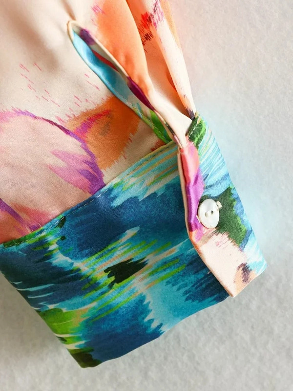 Foridoli lilleline Boho lips, värvitud suvine pikkade varrukatega mängukostüüm, rannanööbiga särk, kevadine laia jalaga kampsun