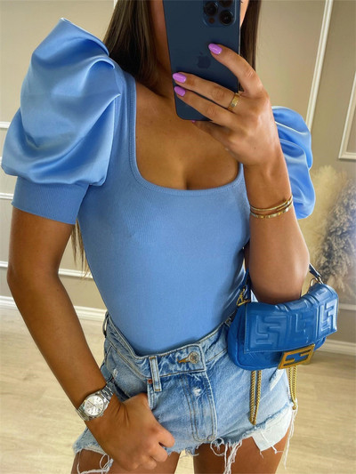 wsevypo Lühikeste varrukatega naiste soonikkoes T-särgid 2022. aasta suvi, ühevärviline kandiline krae, madala lõikega mähitud topid Tänavapeo T-särgid