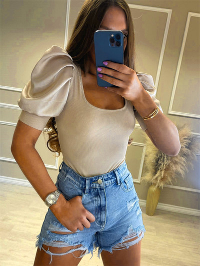 wsevypo Lühikeste varrukatega naiste soonikkoes T-särgid 2022. aasta suvi, ühevärviline kandiline krae, madala lõikega mähitud topid Tänavapeo T-särgid