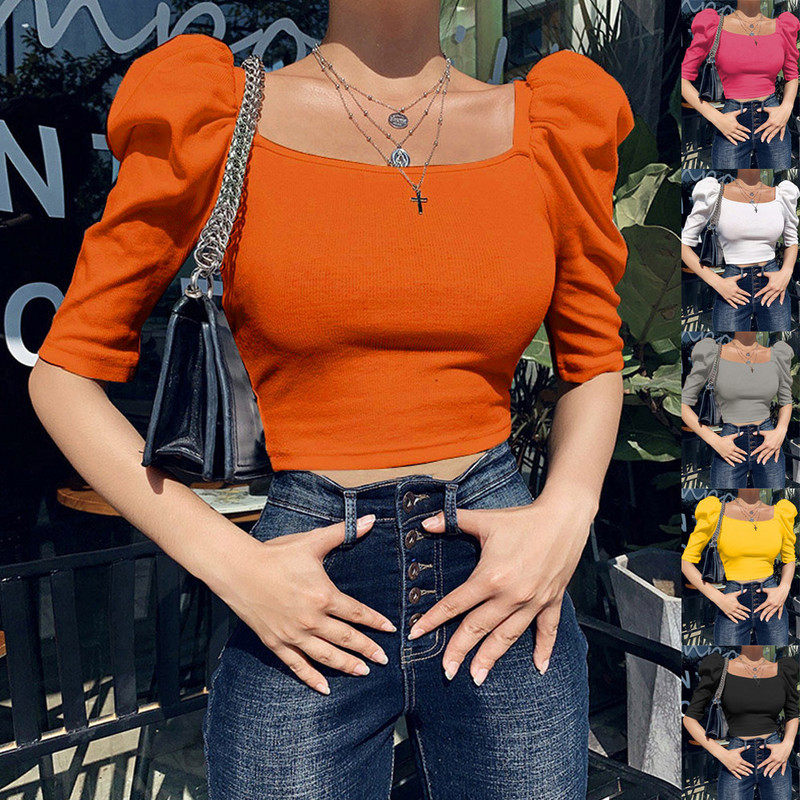 Pletena majica kratkih rukava s puf rukavima s golim okom i s nitom