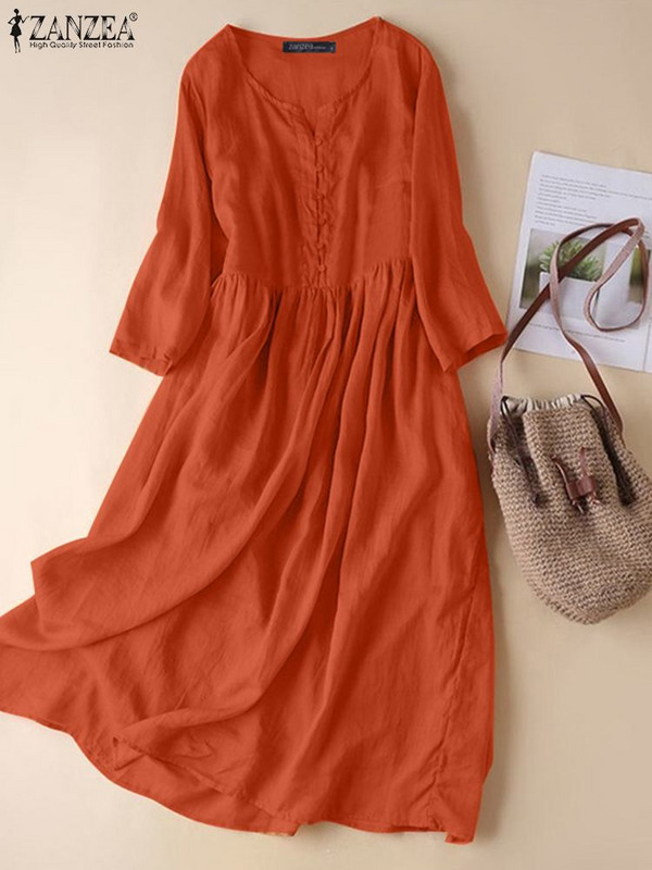 ZANZEA Γυναικείο λευκό φόρεμα παραλίας Μασίφ καλοκαιρινό μισό μανίκι φόρεμα με μισό μανίκι φόρεμα casual loose pocket sundress Holiday baggy μακριά ρόμπα