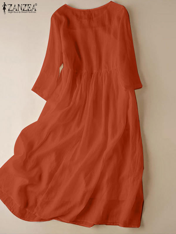 ZANZEA Γυναικείο λευκό φόρεμα παραλίας Μασίφ καλοκαιρινό μισό μανίκι φόρεμα με μισό μανίκι φόρεμα casual loose pocket sundress Holiday baggy μακριά ρόμπα