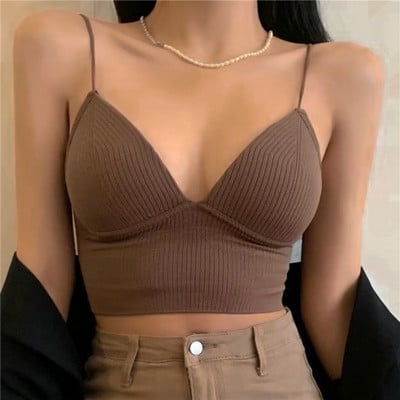 V-kaelusega Camisole naiste seksikas veniv Push Up rinnahoidja rinnapatjadega kootud Crop topp naistele lühikeste torudega topsid Bralette Y2k