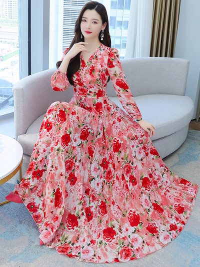 2023 rochie midi din șifon floral de plajă femei de lux elegantă primăvară vară modă coreeană ocazional bodycon petrecere rochii lungi de seară