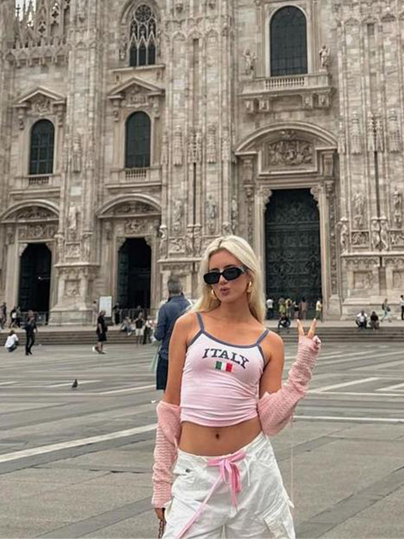 ITALIA Hímzés Ujjatlan Crop Top Rózsaszín Szexi Alap patchwork nyári alkalmi camis hát nélküli Y2k vintage felsők női