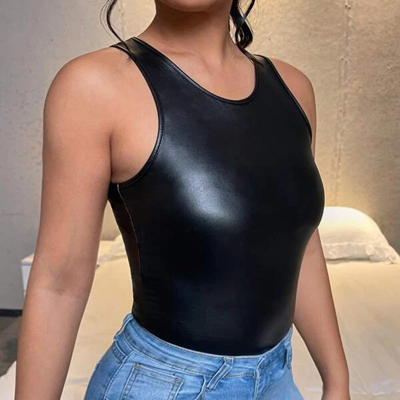 Nahast püksid naiste rihmaga püksid, naiste vest, varrukateta rihmad Bodycon must kõhn Camis suvised klubirõivad.