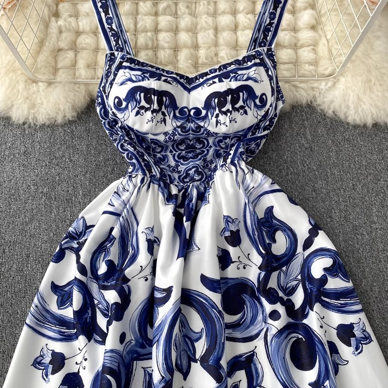 Rochie de damă cu decolteu în V, roșu, albastru și alb, cu bretele spaghete, rochie maxi de vacanță de vară, piesă de vară, imprimeu floral, halate lungi de vacanță