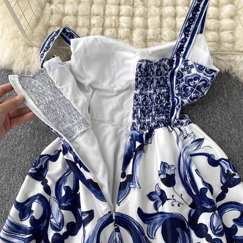 Rochie de damă cu decolteu în V, roșu, albastru și alb, cu bretele spaghete, rochie maxi de vacanță de vară, piesă de vară, imprimeu floral, halate lungi de vacanță