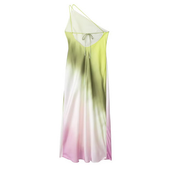 TRAF Дълга рокля Tie Dye Дамска асимертична сатенена рокля без гръб Дамски секси вечерни парти рокли Midi Летни рокли с отворени рамене