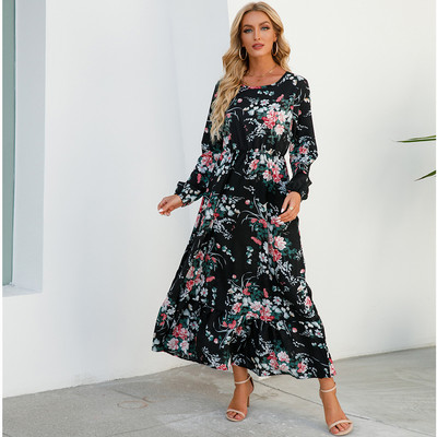 Rochii Maxi pentru femei Sping Toamna Boem Casual Maneca intreaga Talie inalta Plaja Femei Rochii din sifon Rochii florale Rochie lunga