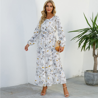Rochii Maxi pentru femei Sping Toamna Boem Casual Maneca intreaga Talie inalta Plaja Femei Rochii din sifon Rochii florale Rochie lunga