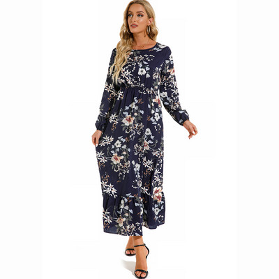 Rochii Maxi pentru femei Sping Toamna Boem Casual Maneca intreaga Talie inalta Plaja Femei Rochii din sifon Rochii florale Rochie lunga