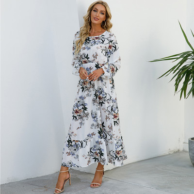 Rochii Maxi pentru femei Sping Toamna Boem Casual Maneca intreaga Talie inalta Plaja Femei Rochii din sifon Rochii florale Rochie lunga
