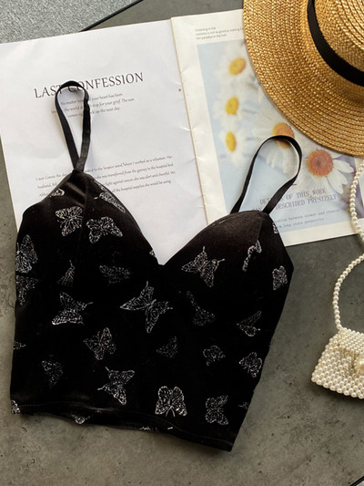 Naiste retro-veluurrihmaga topid suvised V-kaelusega, varrukateta, seljata õhuke, šikk printiga seksikas õlgadeta lühike kaamis