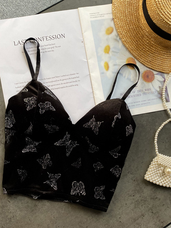 Naiste retro-veluurrihmaga topid suvised V-kaelusega, varrukateta, seljata õhuke, šikk printiga seksikas õlgadeta lühike kaamis