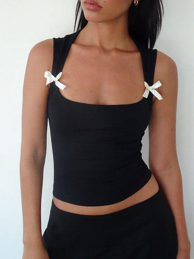 Cute Bow Fairy Y2K Coquette Topuri decupate Vestă pentru femei de vară Slim Fit Camisole anii 2000 Estetică retro Kawaii Streetwear