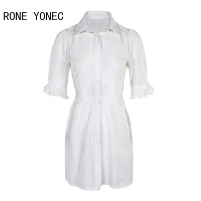 Naiste vabaaja massiivne poollaterna varrukatega nööptaskuga valge särkkleit