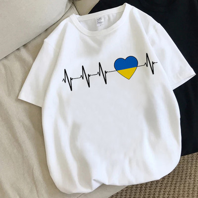 Ukrainian Heartbeat T krekls Sievietēm I Love Ukraine Country Flag Heart Family T-krekls Unisex Topi Grafiski T-krekli Modes krekls sievietēm