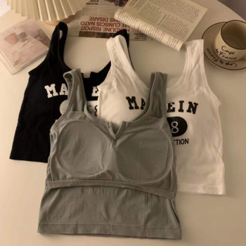 Αμάνικο Casual Tank Camis για Γυναικεία Ανοιξιάτικη Παντοδύναμη Επιστολή Εκτύπωση Femme Corset Crop Tops με ενσωματωμένες δεξαμενές σουτιέν Καμιζόλες