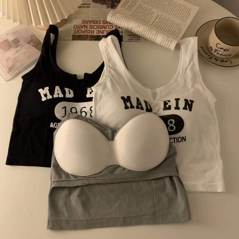 Varrukateta Casual Tank Camis naistele Kevadine Kõikvõimas kirjaprint Femme Corset Crop Tops sisseehitatud rinnahoidjatega.