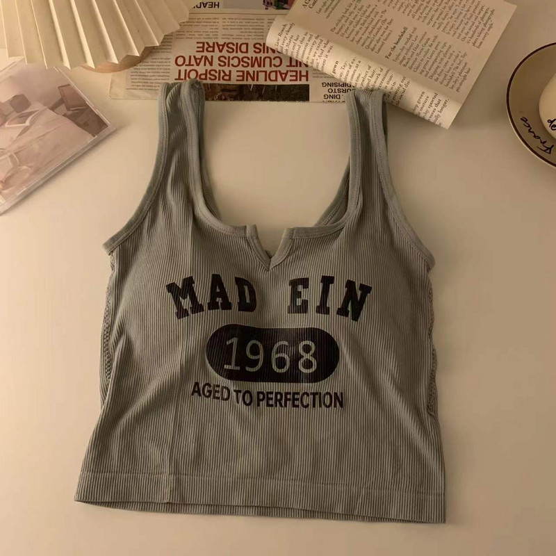 Varrukateta Casual Tank Camis naistele Kevadine Kõikvõimas kirjaprint Femme Corset Crop Tops sisseehitatud rinnahoidjatega.