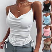 Naiste Tank Top V kaelusega Camisole Cami pingutusnööriga spagettirihmaga ülaosa lahtised varrukateta pluusid Tank-särk Summer Crop Top