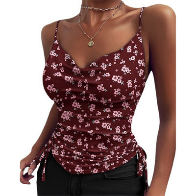 Naiste Tank Top V kaelusega Camisole Cami pingutusnööriga spagettirihmaga ülaosa lahtised varrukateta pluusid Tank-särk Summer Crop Top
