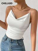 CHILLGIO Camisole solidă, sexy, de vară, pentru femei, îmbrăcăminte de stradă, ocazională de plajă, Topuri de bază, subțire, Y2K, coreeană, cu guler.