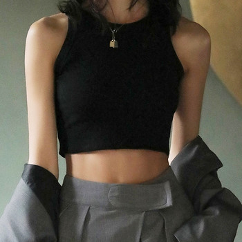 Λευκό Crop Top Γυναικείο Streetwear ελαστικό αμάνικο γιλέκο Tee Y2k στενό χαριτωμένο μπλουζάκι Σέξι τοπ για γυναίκες Κορεάτικο φανελάκι