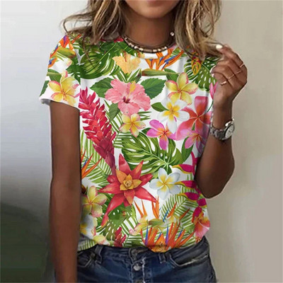 Kaunid lilledega T-särgid naistele Suvine uus lühikeste varrukatega vabaaja moeprindiga naiste T-särk Hawaii naiste Harajuku