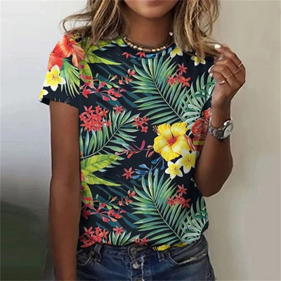 Kaunid lilledega T-särgid naistele Suvine uus lühikeste varrukatega vabaaja moeprindiga naiste T-särk Hawaii naiste Harajuku