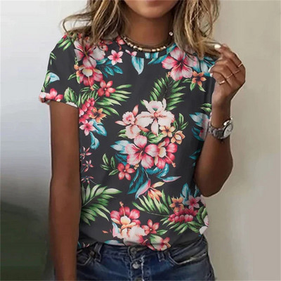 Kaunid lilledega T-särgid naistele Suvine uus lühikeste varrukatega vabaaja moeprindiga naiste T-särk Hawaii naiste Harajuku