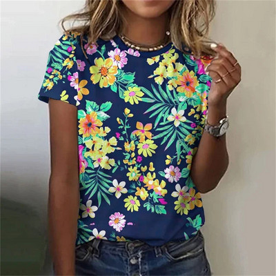 Kaunid lilledega T-särgid naistele Suvine uus lühikeste varrukatega vabaaja moeprindiga naiste T-särk Hawaii naiste Harajuku