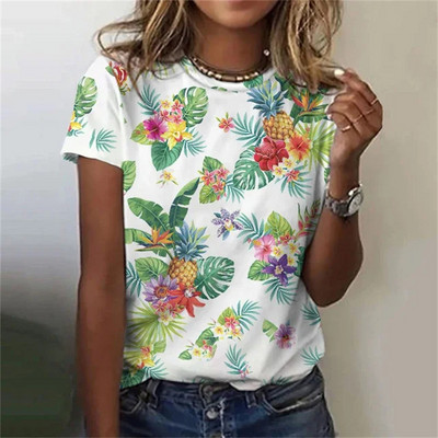 Kaunid lilledega T-särgid naistele Suvine uus lühikeste varrukatega vabaaja moeprindiga naiste T-särk Hawaii naiste Harajuku