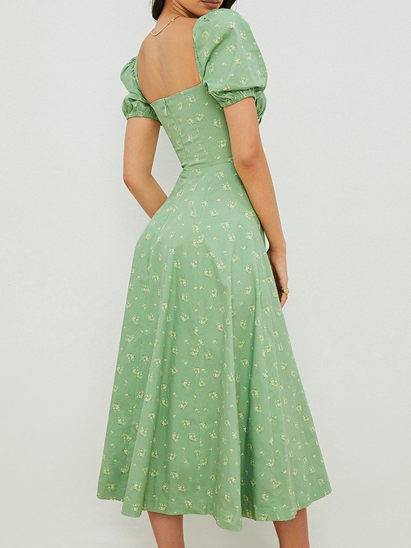 Ljetna modna bijela elegantna ženska odjeća s puf rukavima s cvjetnim printom i dugim prorezima za žene, novi dolazak 2023.