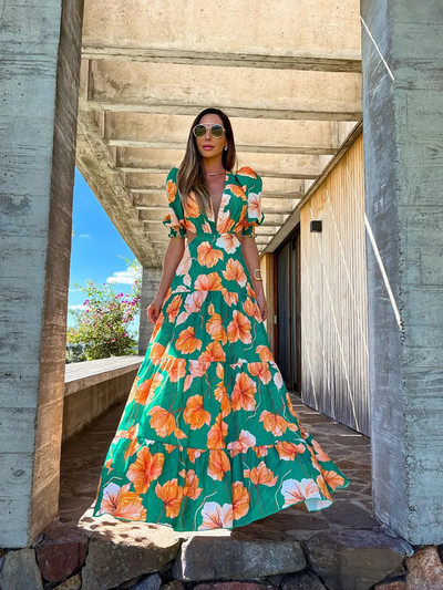 2024. aasta naiste V-kaelusega ühes tükis kleit rihmaga seljata kaarega rannariided Naiste peokleidid vabaajarõivad, moodne pikk kleit