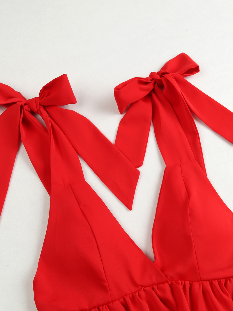 2024. aasta naiste V-kaelusega ühes tükis kleit rihmaga seljata kaarega rannariided Naiste peokleidid vabaajarõivad, moodne pikk kleit