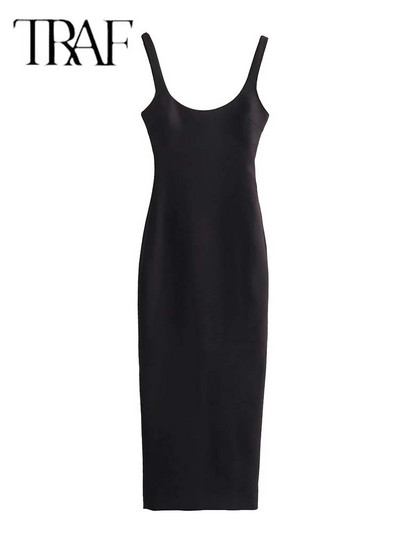 TRAF duge kratke haljine bez rukava za žene Ljeto 2024. Midi haljina Ženske seksi haljine bez leđa Ženske haljine za zabavu