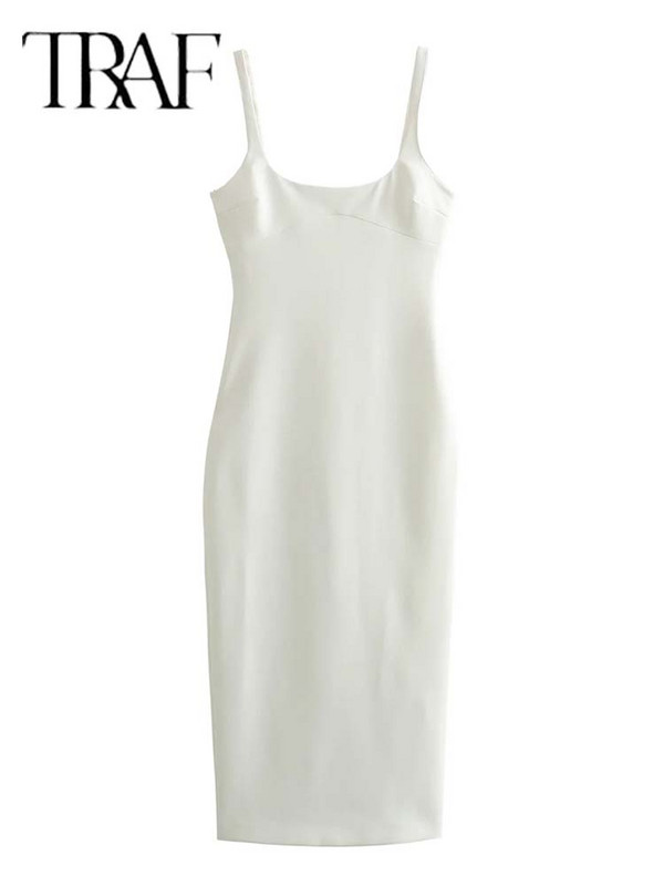 TRAF duge kratke haljine bez rukava za žene Ljeto 2024. Midi haljina Ženske seksi haljine bez leđa Ženske haljine za zabavu