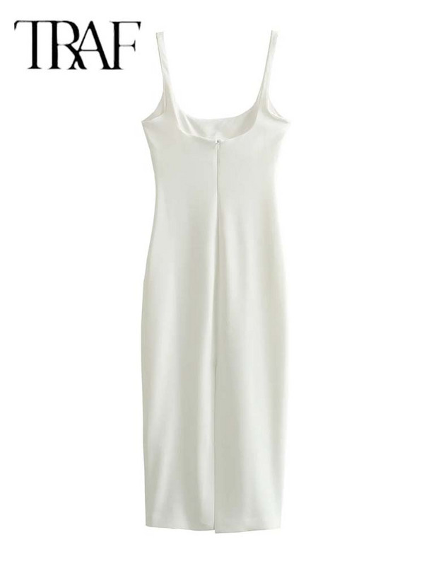 TRAF duge kratke haljine bez rukava za žene Ljeto 2024. Midi haljina Ženske seksi haljine bez leđa Ženske haljine za zabavu
