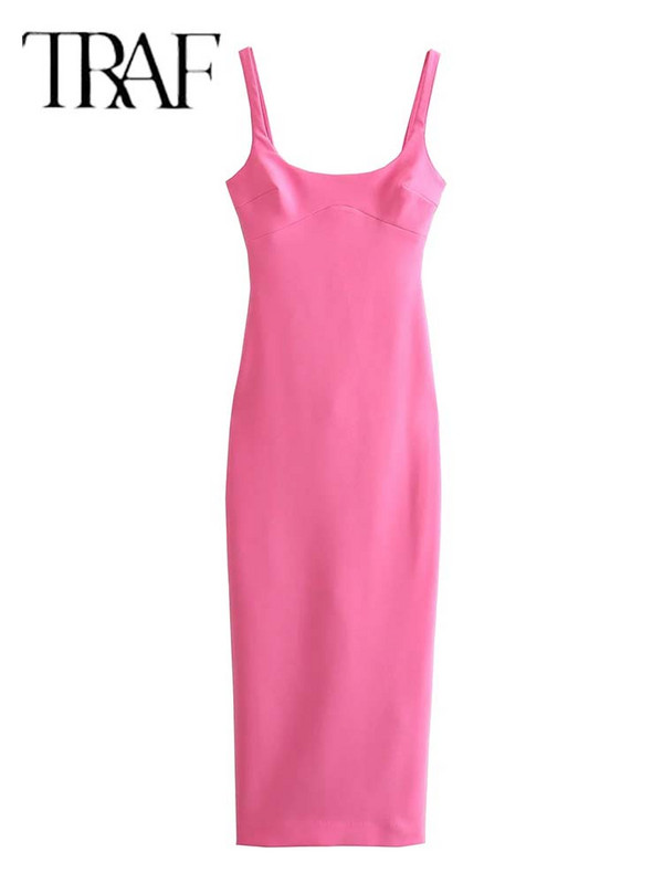 TRAF duge kratke haljine bez rukava za žene Ljeto 2024. Midi haljina Ženske seksi haljine bez leđa Ženske haljine za zabavu